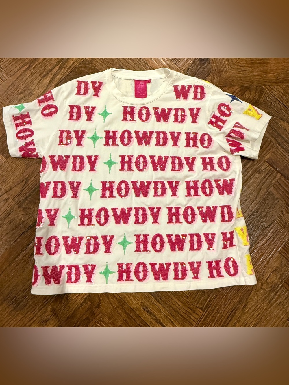 Queen of Sparkles Howdy Y'all Sequin Embellished Bling T Shirt Top Boutique M